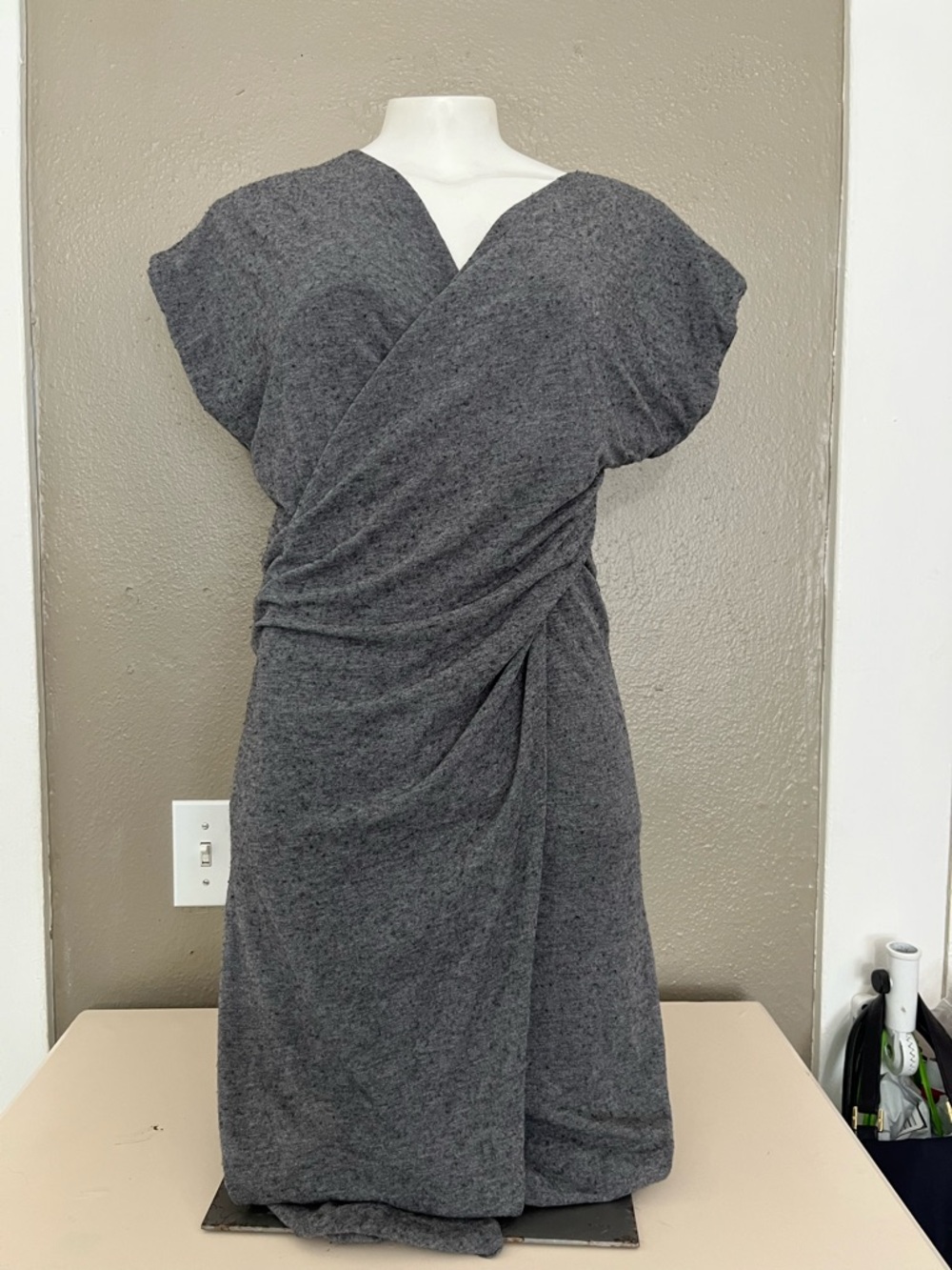 See By Chloe Grey Virgin Wool Blend Sleeveless Wrap Midi Dress